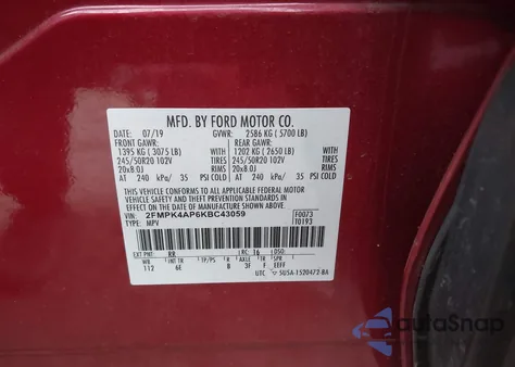 2019 Ford Edge St z USA, uszkodzony, nr VIN 2FMPK4AP6KBC43059